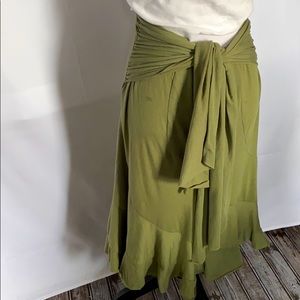 Tracy Evans avocado green attached sash belted midi maxi skirt